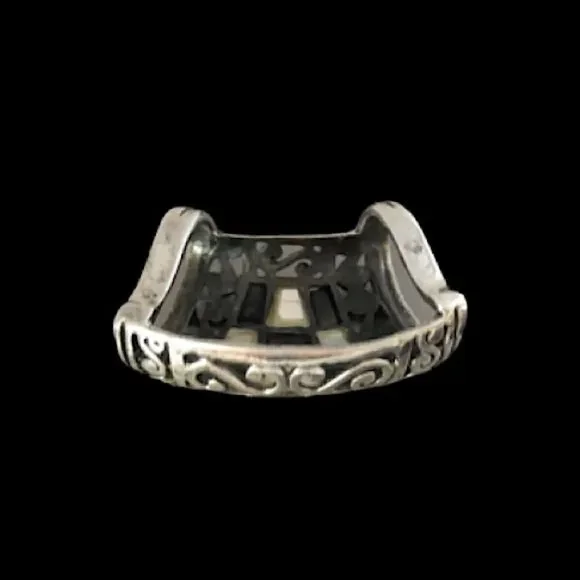 Vintage Onyx Mother Of Pearl Sterling Silver 925 Mosaic Inlay Slider Pendant